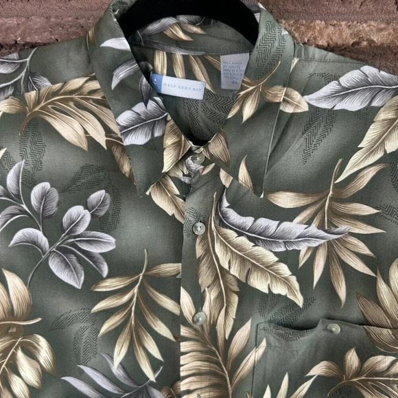 Half Moon Bay Men's Hawaiian Green Floral Short Sleeve Resort Shirt Size XL - Picture 5 of 9